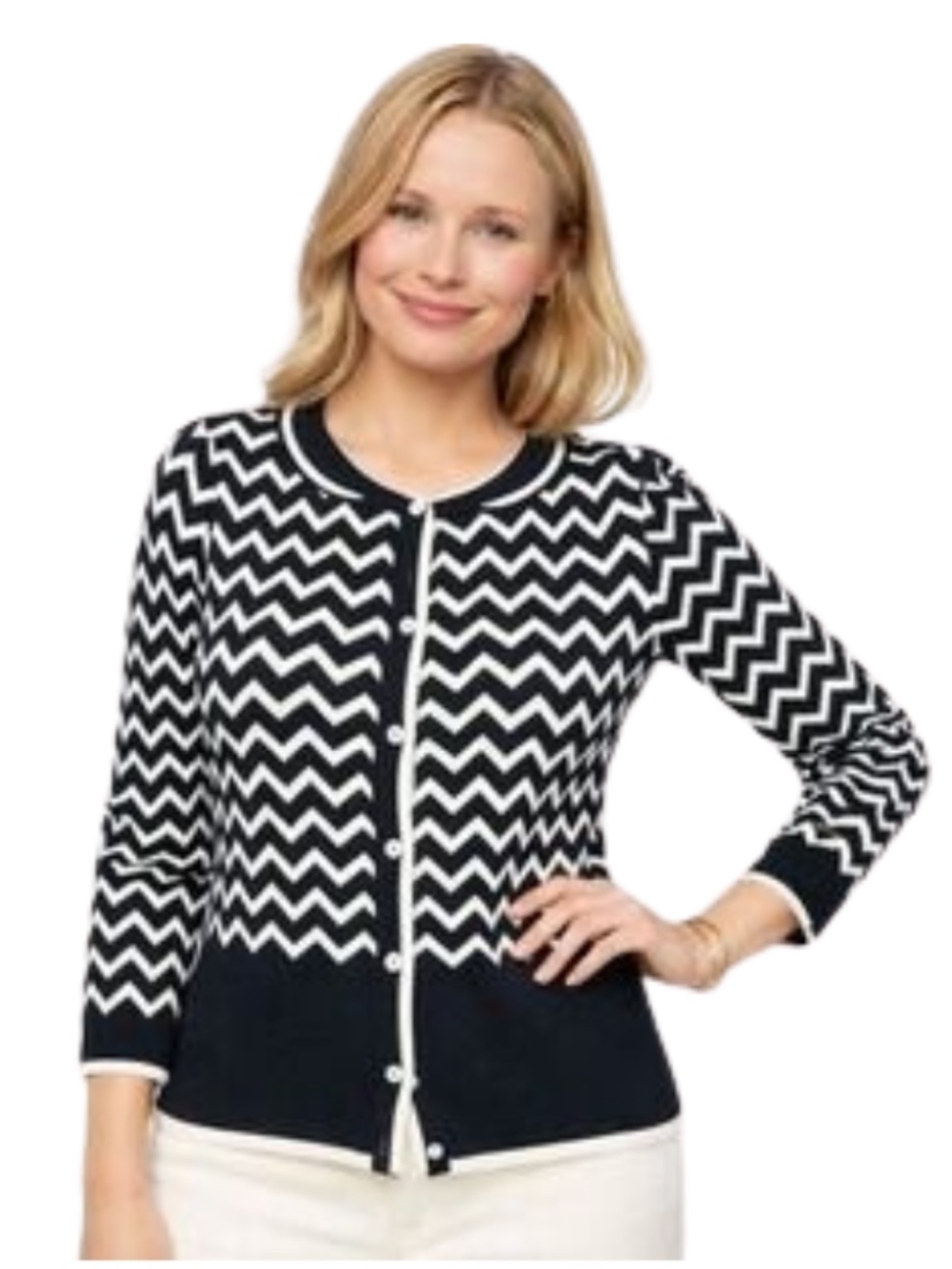 Talbots Black and White Chevron Print Cardigan